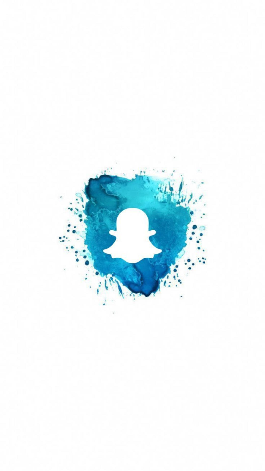 Snapchat藍色水彩幽靈圖標 壁紙 — 一個白色Snapchat鬼魂標誌置中於鮮豔的藍色水彩潑濺在潔白背景上。