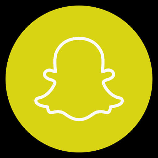 Snapchat黃色背景標誌 壁紙 — 一個簡約的白色Snapchat鬼魂標誌輪廓，置中於實心青檸綠色圓形上，背景為黑色。