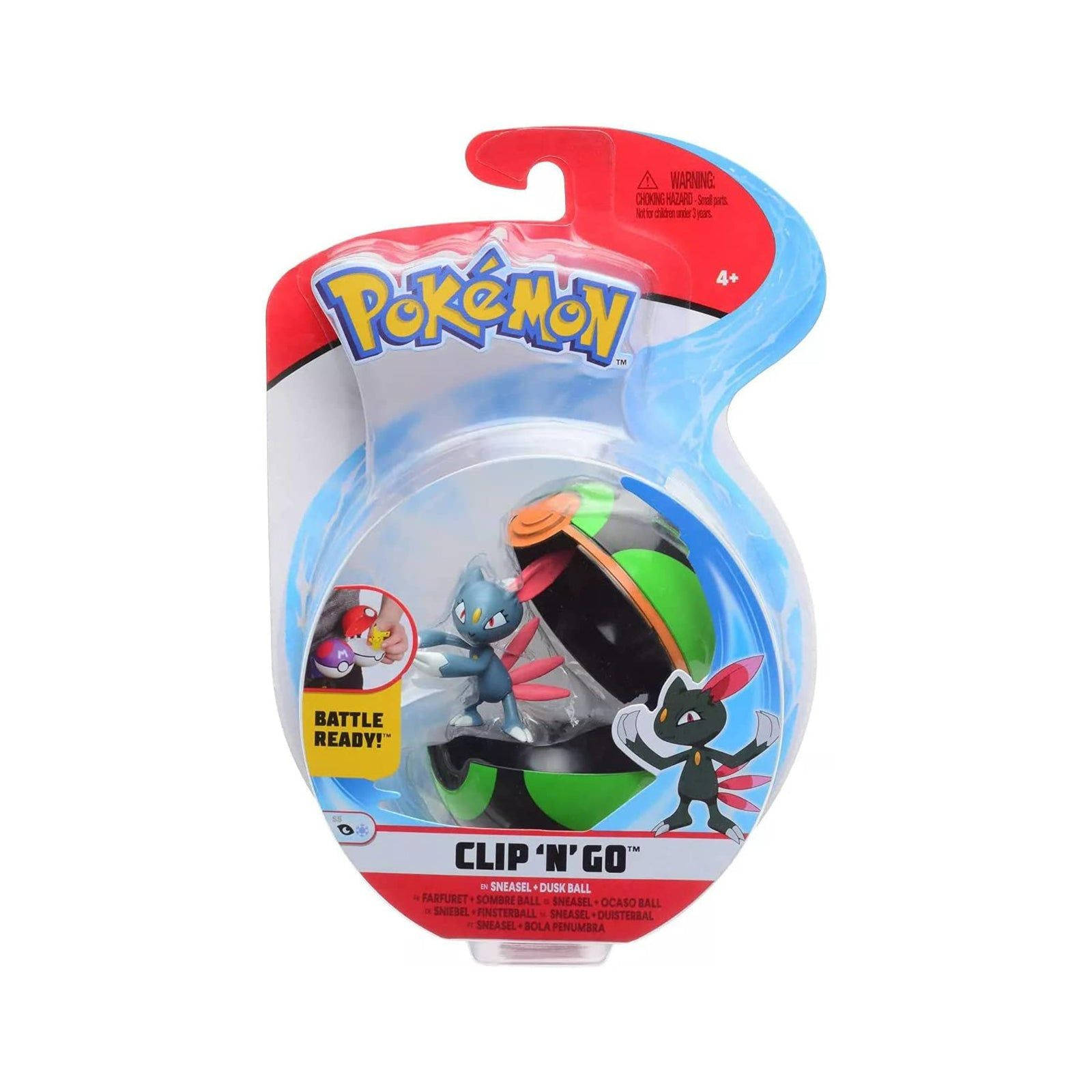 包裝中的 Pokémon Clip 'N' Go 玩具，包含勾魂眼和精靈球。