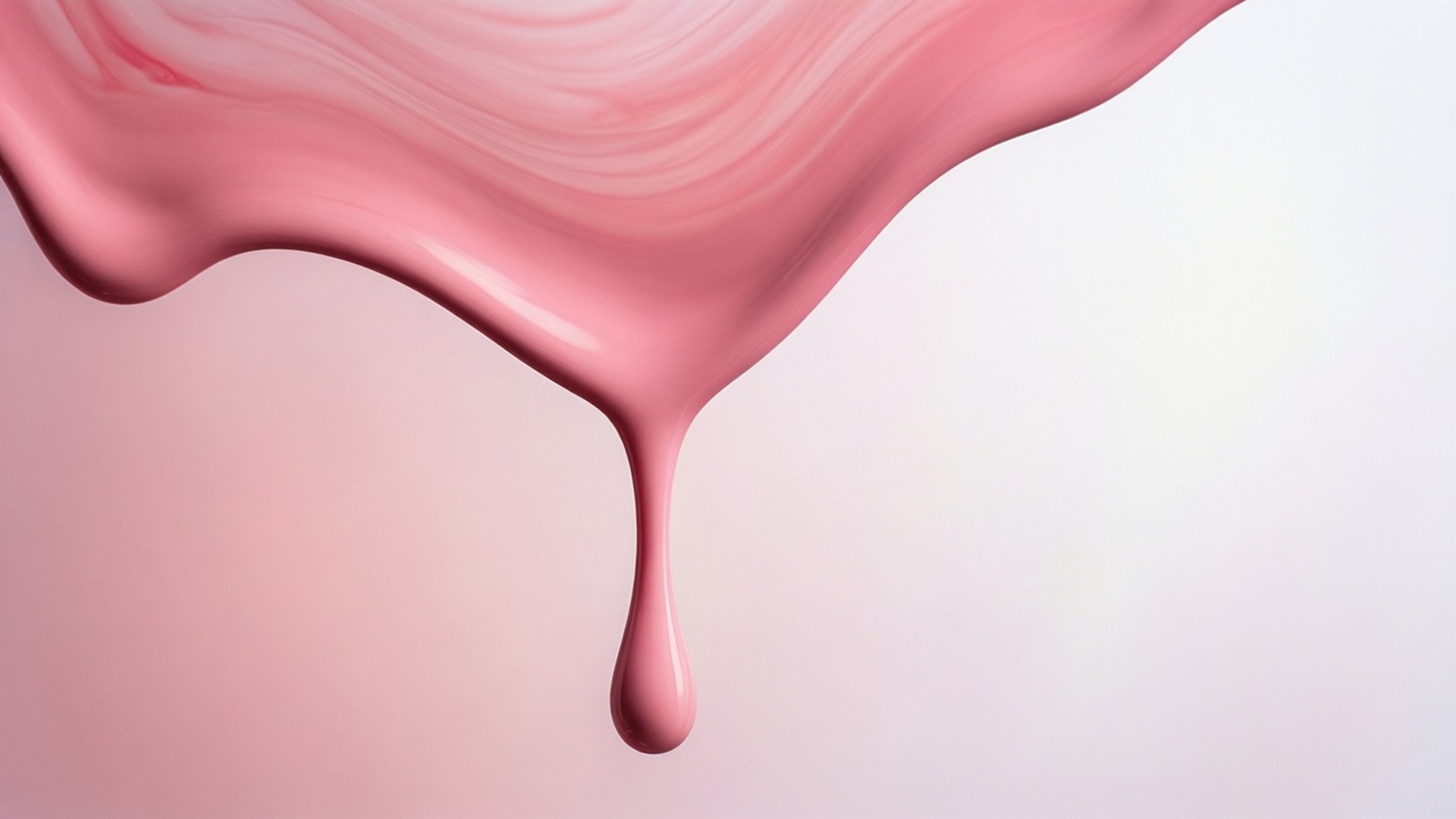 Soft Gradient Pink Drip 壁紙 — 光澤粉紅液體沿著平滑曲線流動，在柔和漸變背景上優雅滴落。