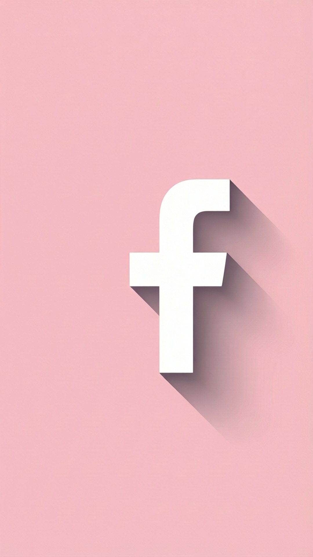 白色Facebook標誌在粉紅色背景上帶有長陰影