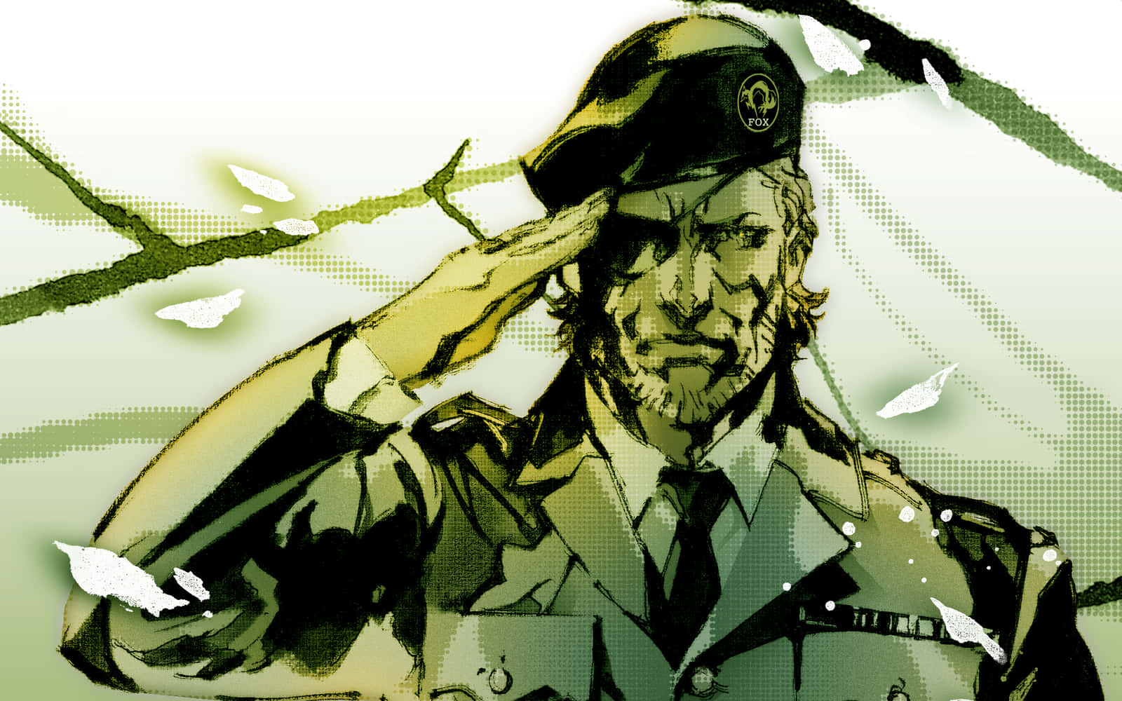 一個穿著制服的士兵在風格化的插圖中以嚴肅的表情敬禮。