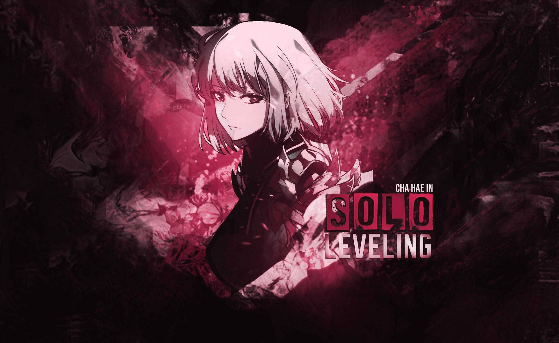 來自《Solo Leveling》的動漫角色車海在發光的粉紅色戰鬥場景中。