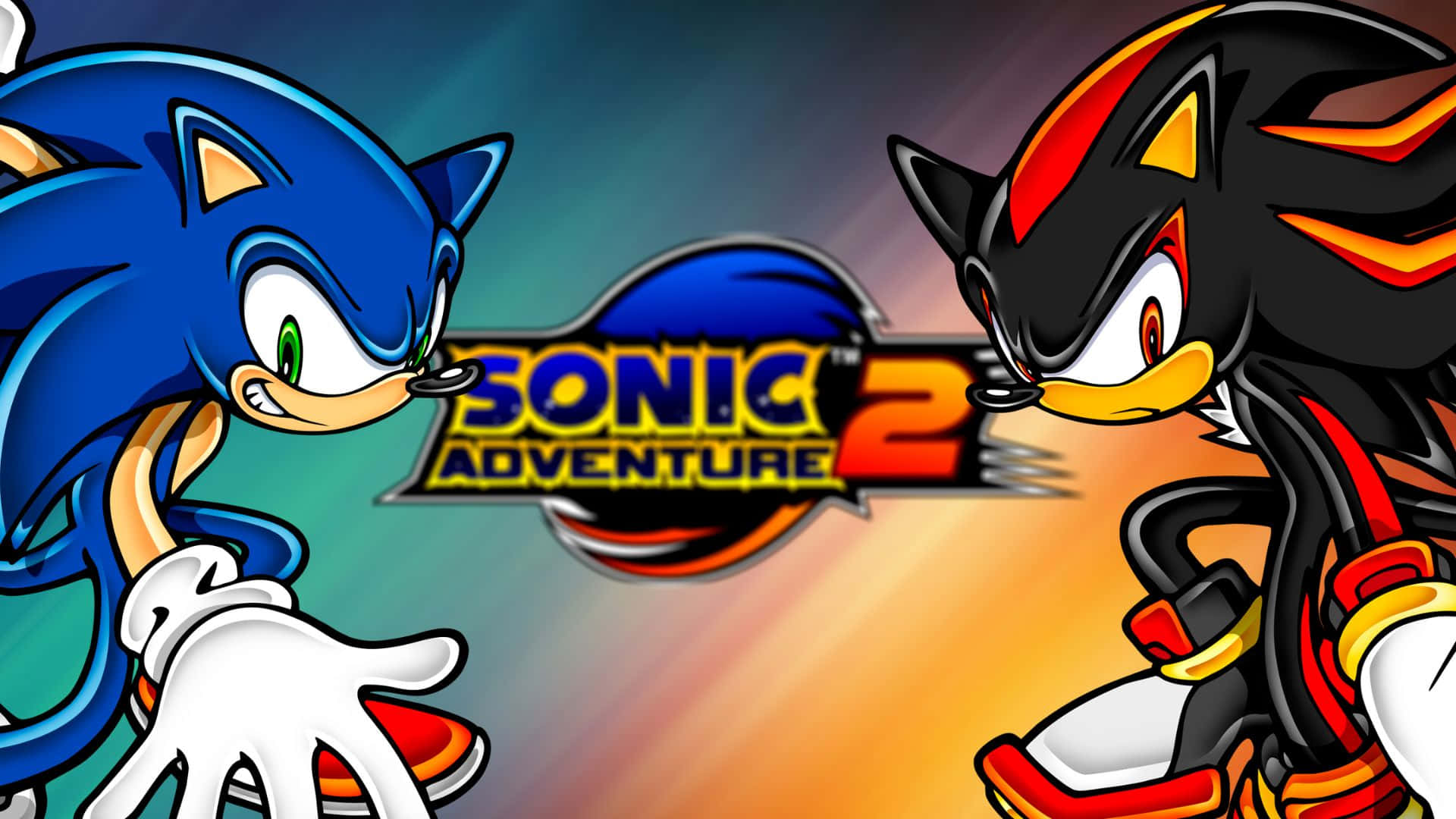  壁紙 — Sonic 與 Shadow 在《Sonic Adventure 2》中，以鮮明色彩和戲劇性燈光，展開一場動感十足的動畫風格對決。