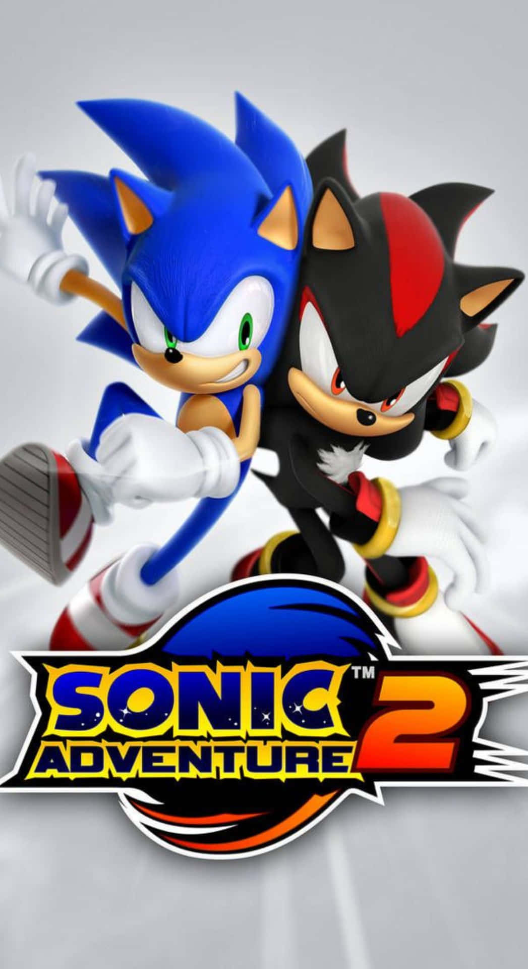  壁紙 — Sonic 和 Shadow 在《Sonic Adventure 2》的宣傳圖片中擺出動感姿勢，下方有粗體標誌。