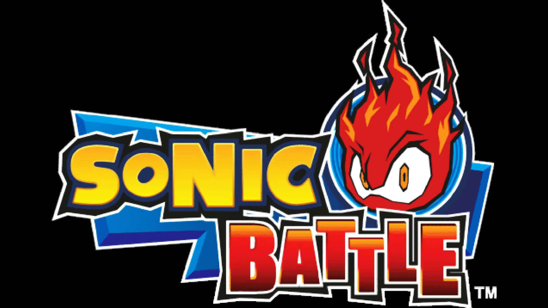 Sonic Battle 桌布 壁紙 — Sonic Battle 的醒目標誌，帶有火紅刺蝟頭和黑色背景上的動感黃紅文字。