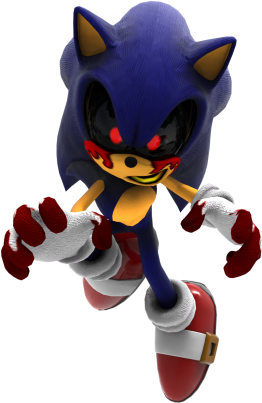 Sonic Exe_ 噩夢化身 壁紙 — 一隻帶有發光紅眼和血跡斑斑手套的威脅性藍色刺蝟，在黑色背景前向前猛撲。
