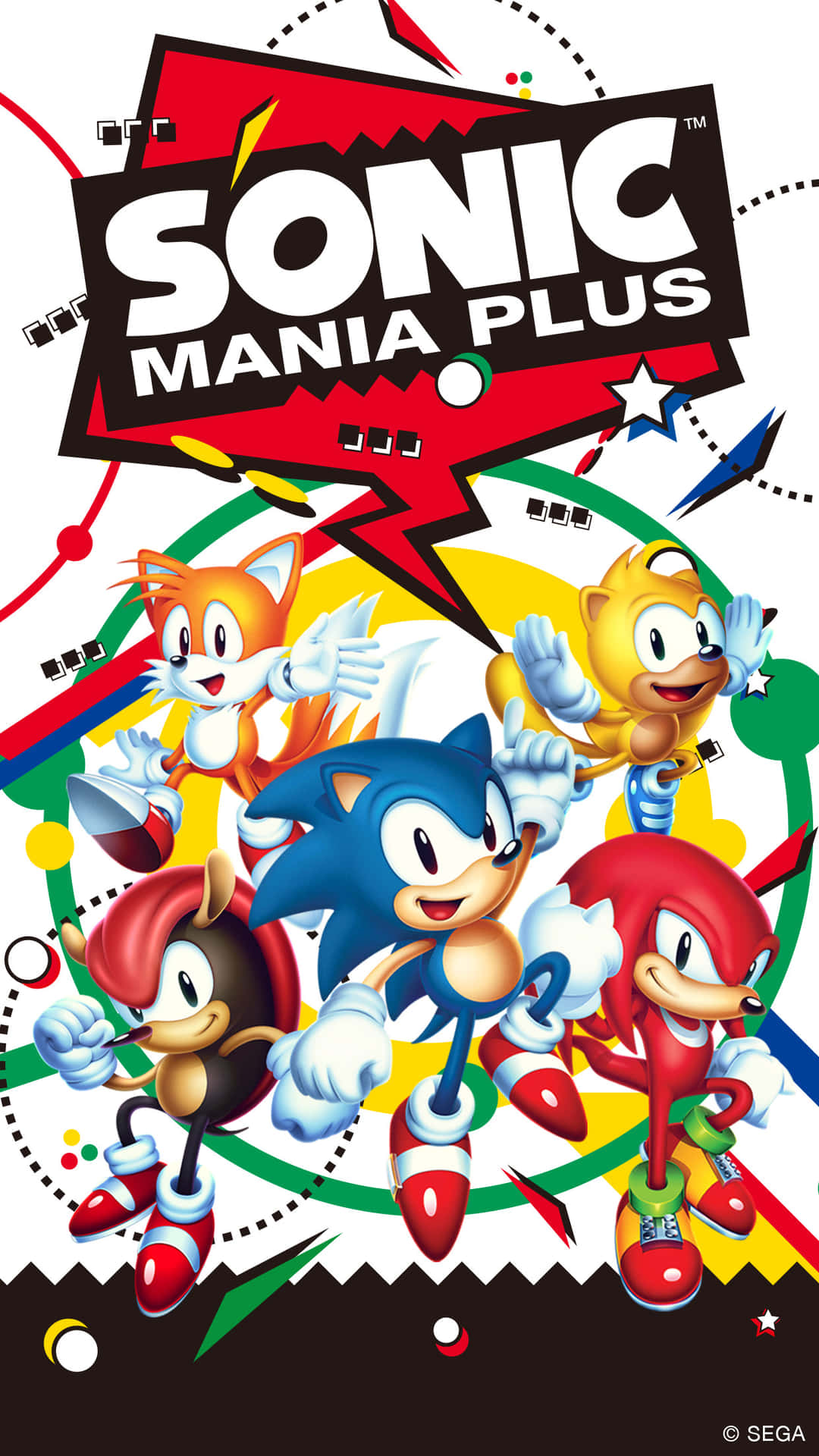 Sonic the Hedgehog 和朋友們在色彩繽紛的遊戲海報中。