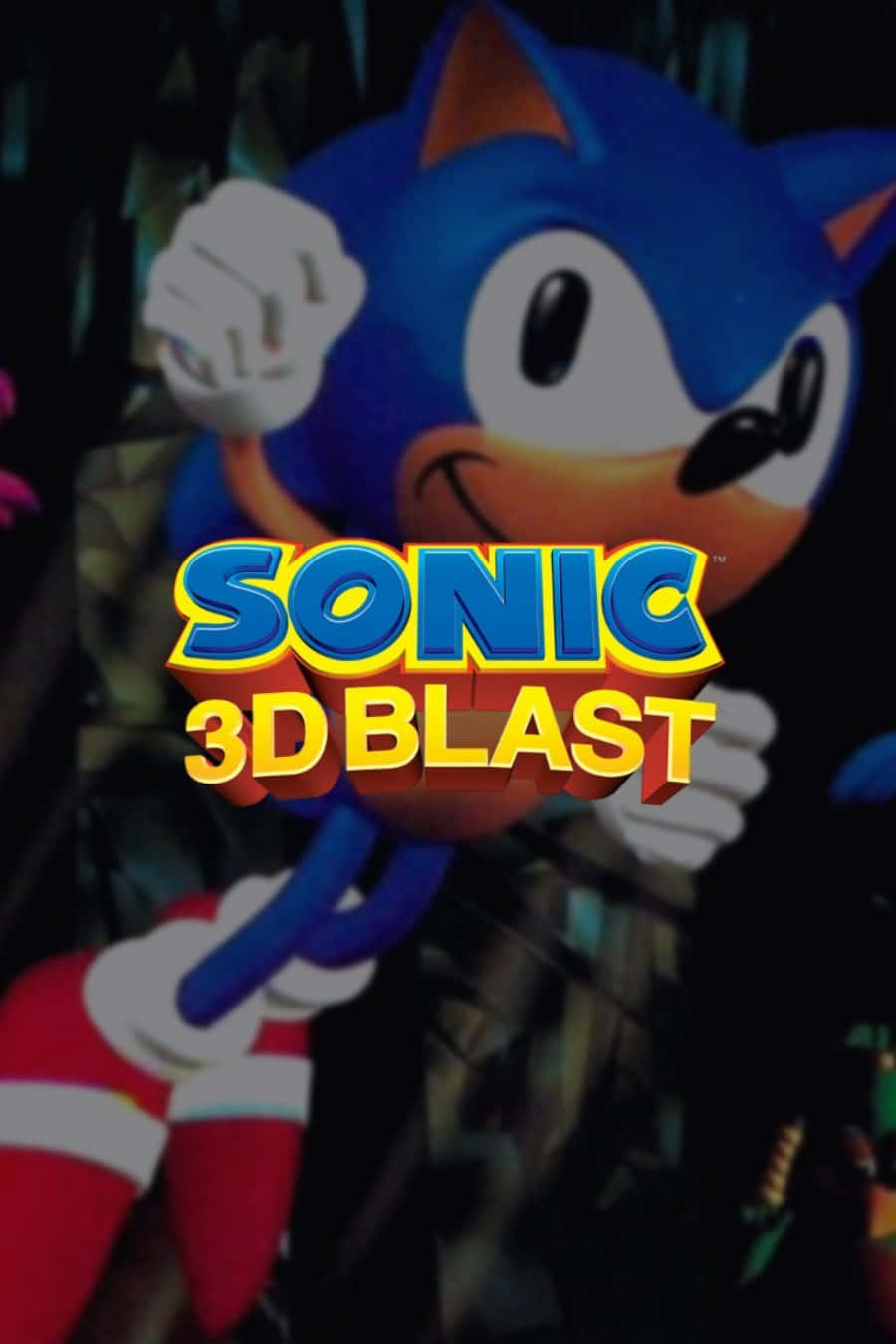 Sonic 3d Blast 桌布 壁紙 — Sonic the Hedgehog 以動感姿勢呈現，眼睛發光，並帶有粗體3D文字Sonic 3D Blast，背景為深色模糊效果。