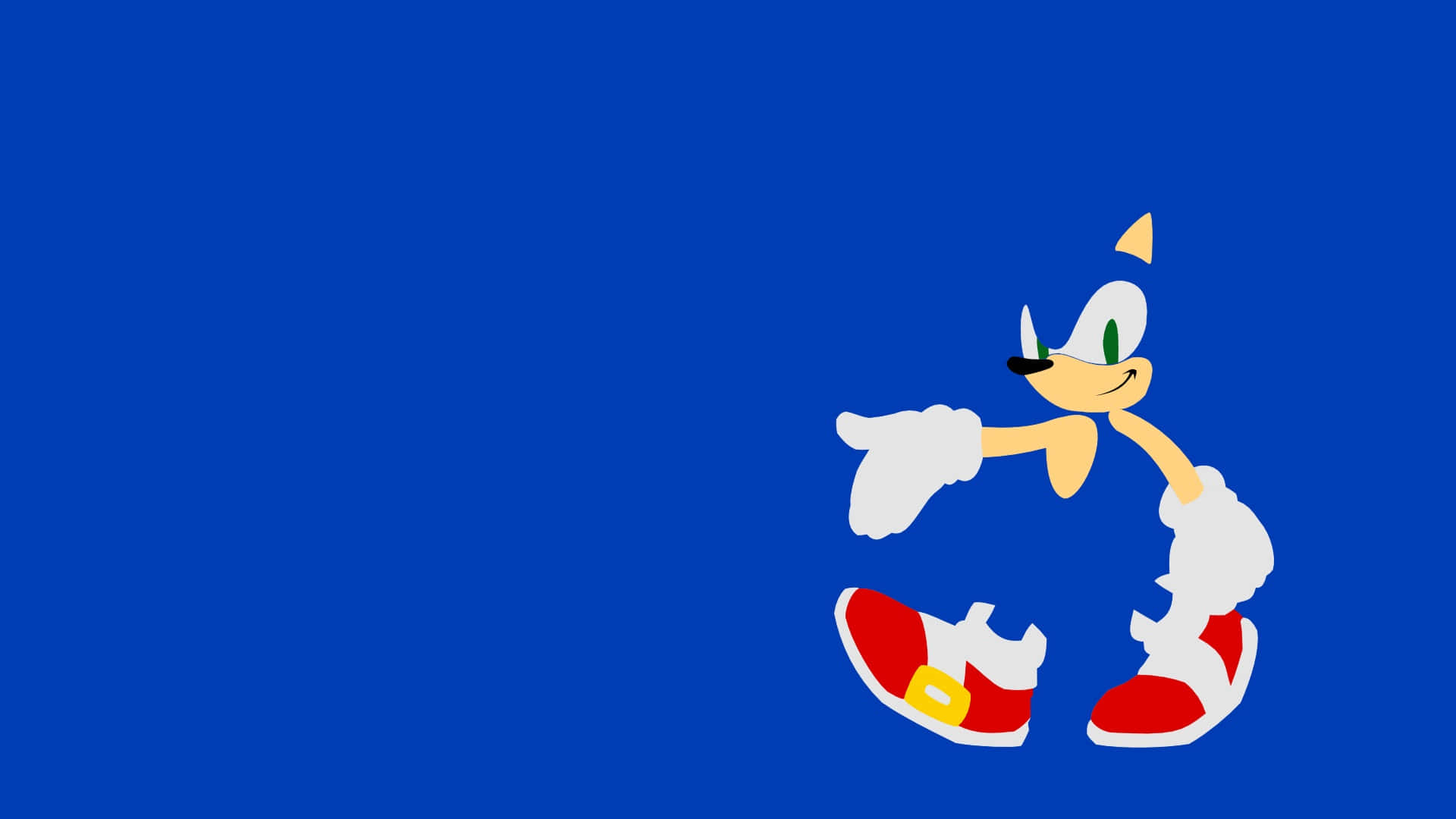 Sonic City Escape 桌布 壁紙 — Sonic the Hedgehog 在經典藍色背景上以愉快表情向前指。