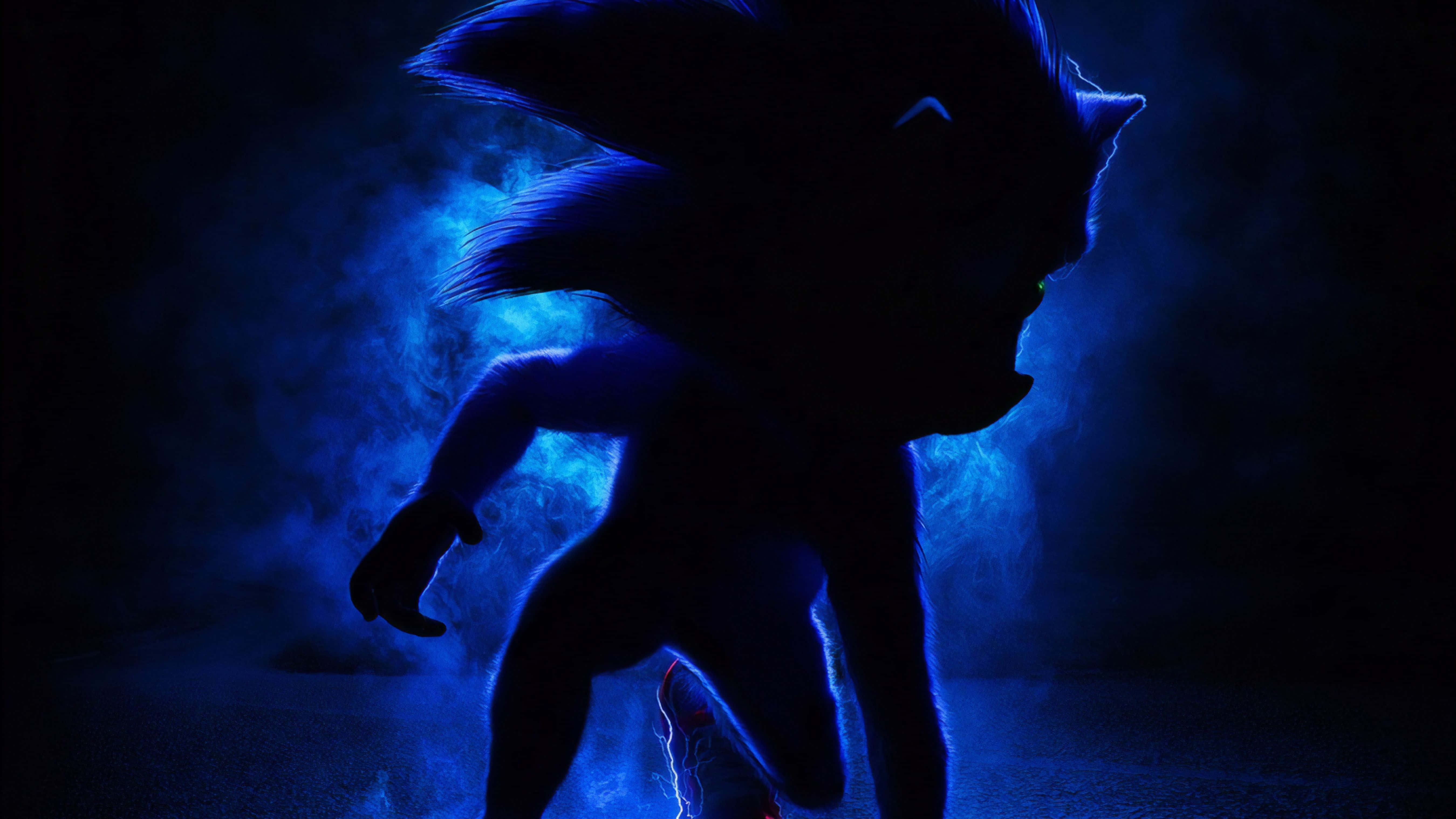 Sonic Dash 桌布 壁紙 — Sonic the Hedgehog 在煙霧瀰漫的黑暗背景下以電光藍色呈現剪影。