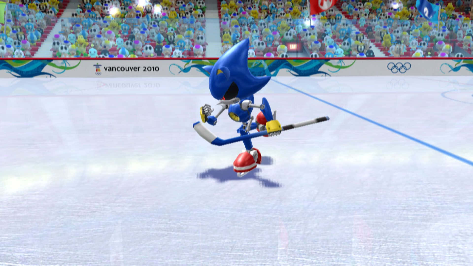 Winter Games 桌布 壁紙 — Sonic the Hedgehog 在溫哥華2010年冬季奧運會的溜冰場上動態滑行，背景是歡呼的人群。