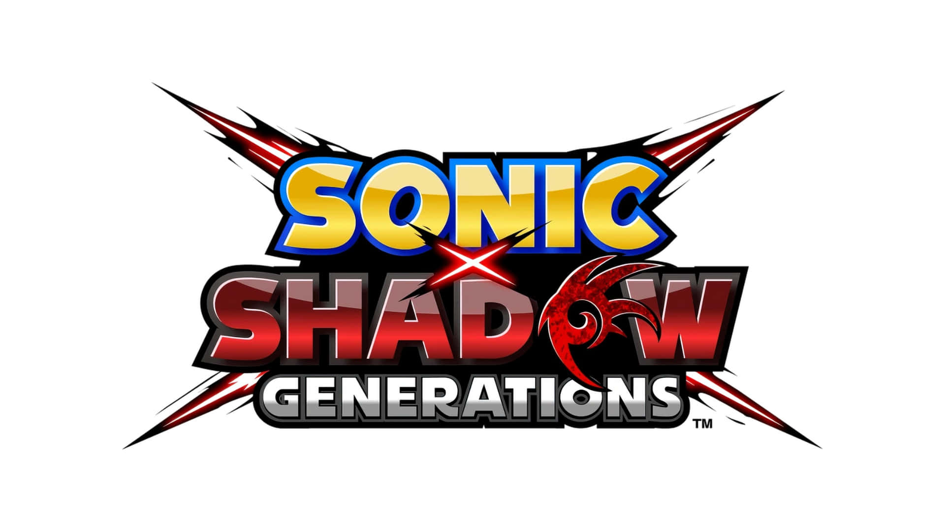  壁紙 — Sonic X Shadow Generations 嘅大膽標誌，配以動感嘅紅色同黃色文字，以及銳利嘅黑色同紅色條紋。