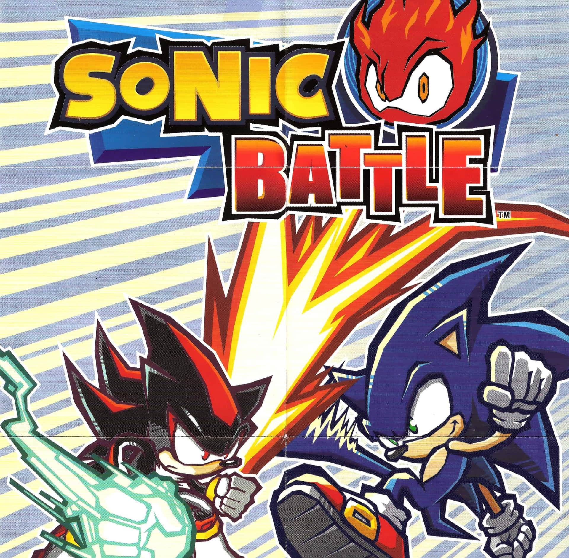  壁紙 — Sonic 與 Shadow 在《Sonic Battle》的動態戰鬥場景中激烈碰撞，展現大膽的漫畫藝術與爆炸性能量。