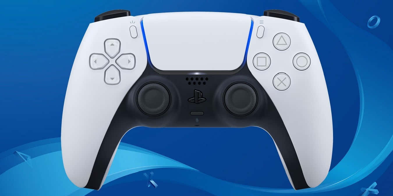 PlayStation 5 控制器在藍色抽象背景上