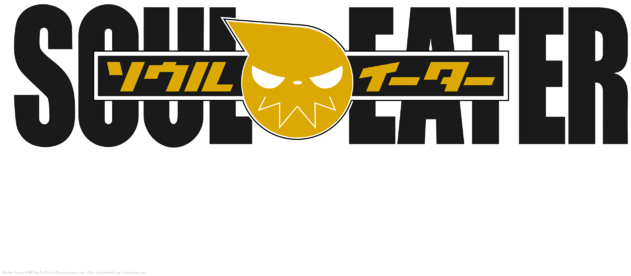 SOUL EATER 動畫標誌 壁紙 — 大膽的黑黃色 Soul Eater 標誌，帶有威脅性的黃色骷髏標誌和日文字句。