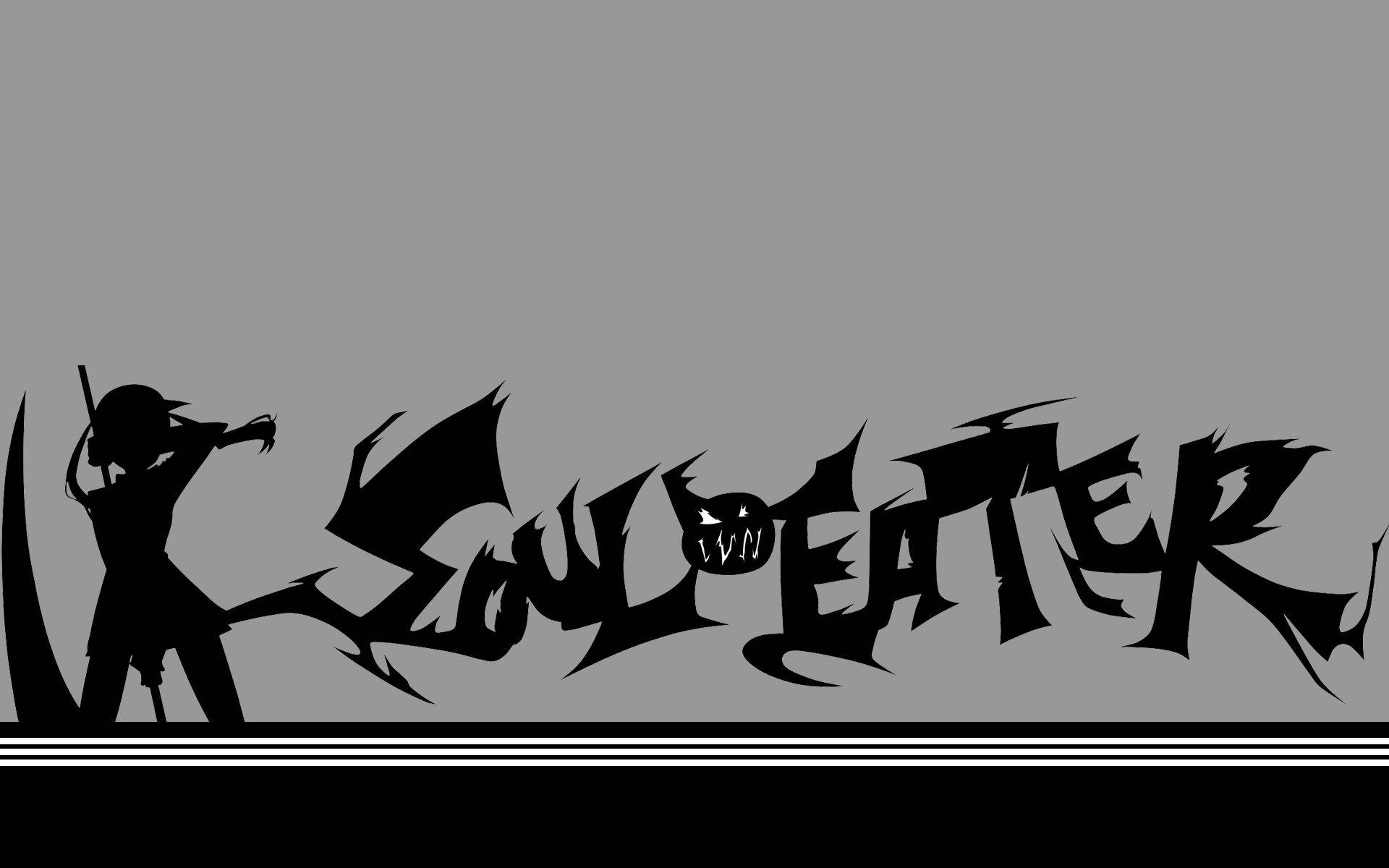 動漫角色剪影持劍在 Soul Eater 標誌旁