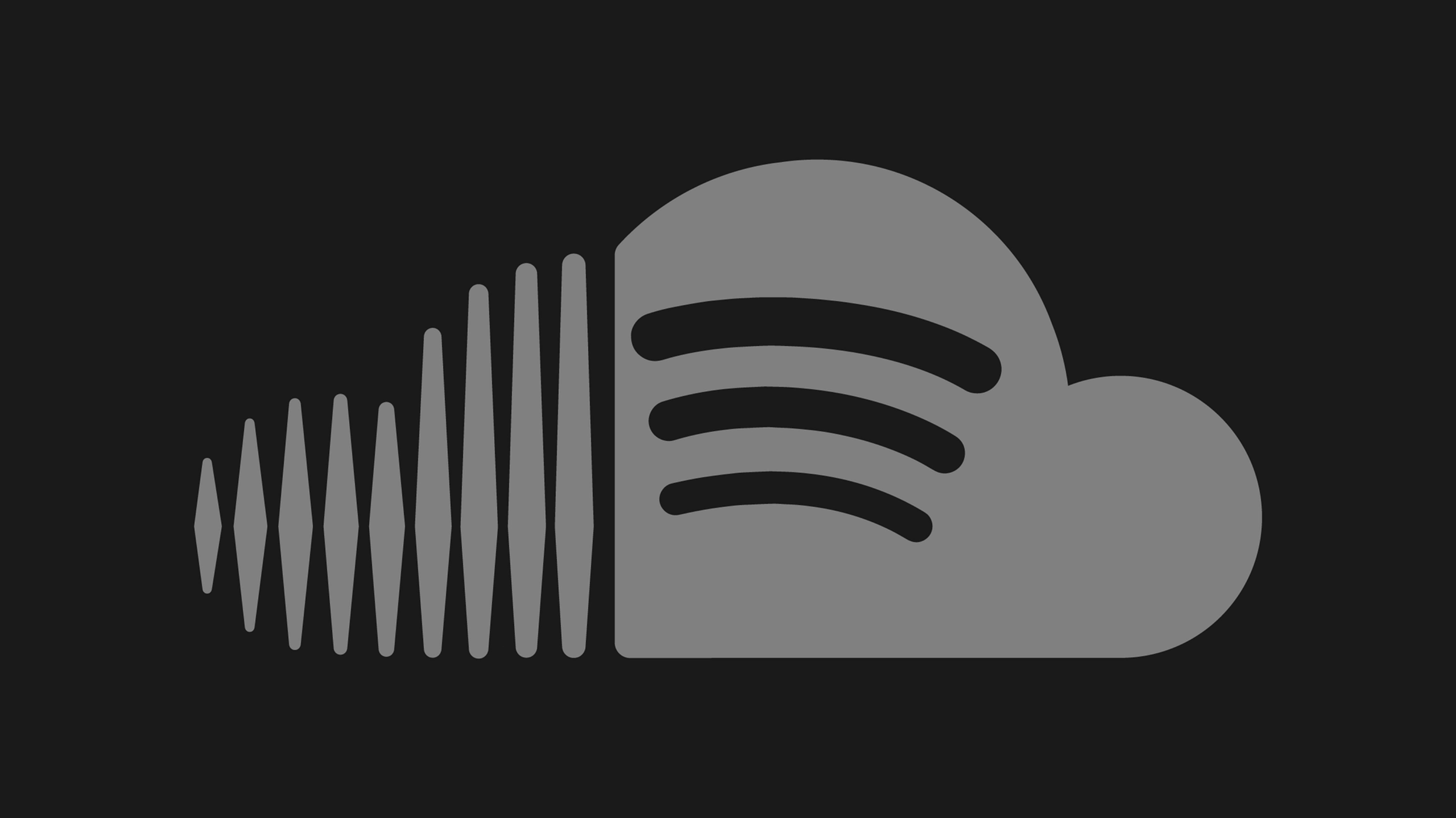 SoundCloud與Spotify合體藝術 壁紙 — 一個極簡灰色Spotify標誌，帶有聲波設計，背景為深色。