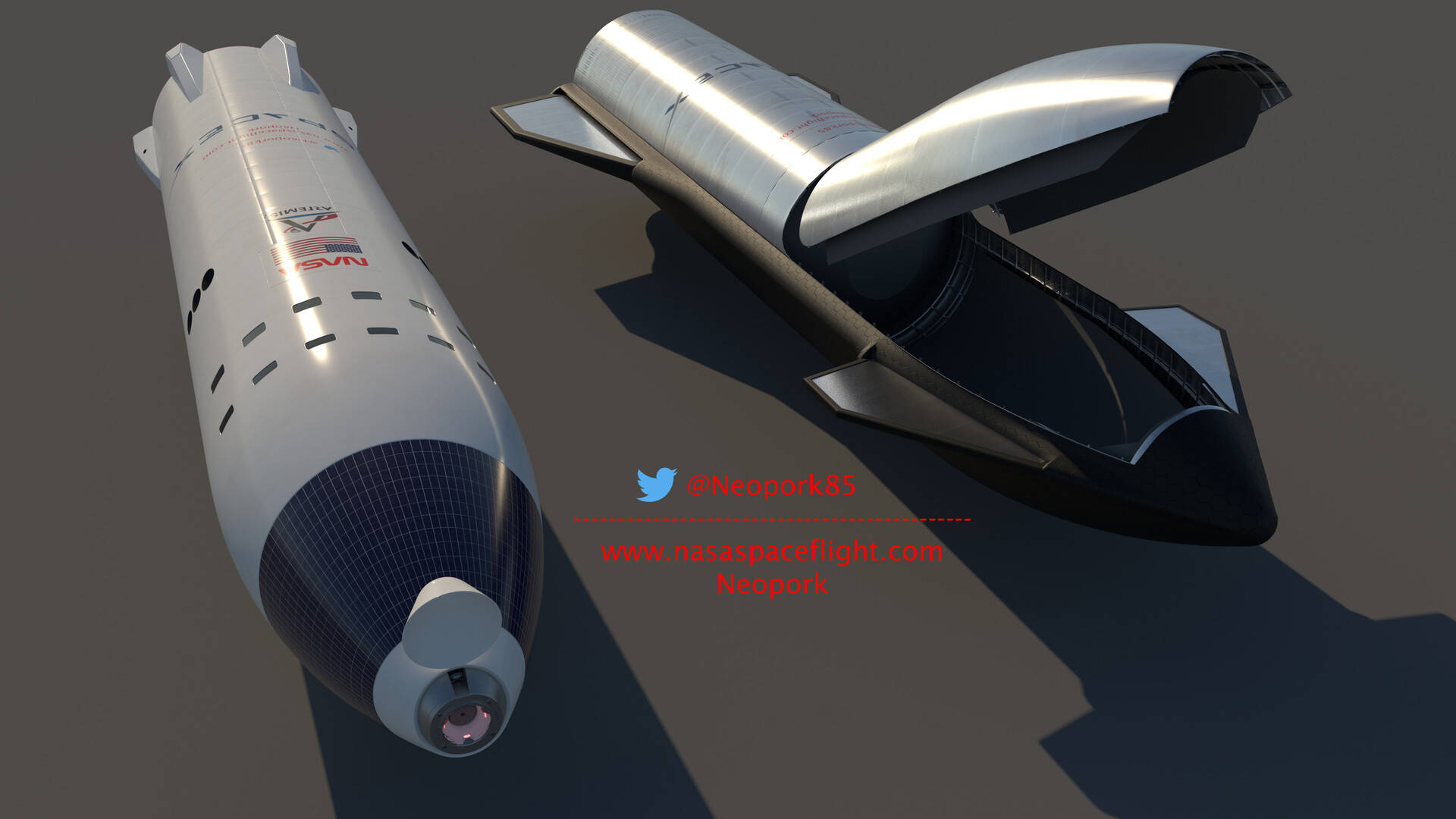 工作室環境中的兩艘NASA太空船模型