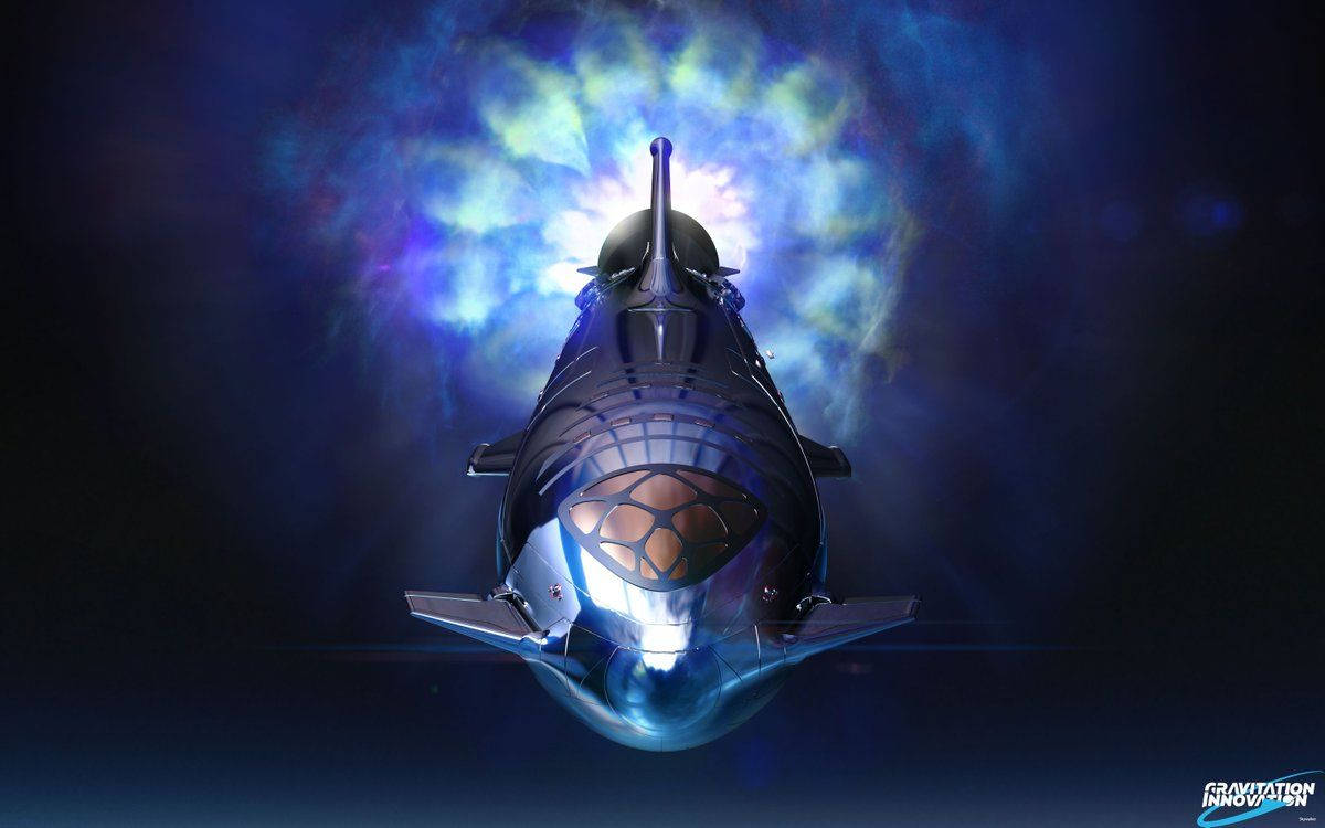 未來太空船飛過發光的宇宙星雲，帶有藍色和紫色的雲層。 — Spacex GIF 壁紙