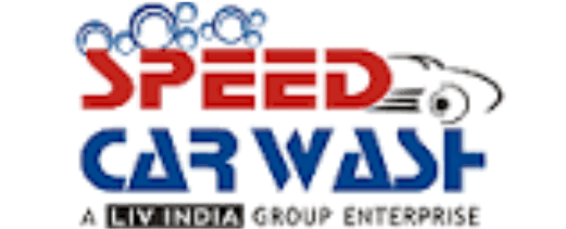 Speed 汽車洗車標誌 壁紙 — 大膽紅藍色「SPEED CAR WASH」標誌，配以風格化汽車輪廓和氣泡圖案。
