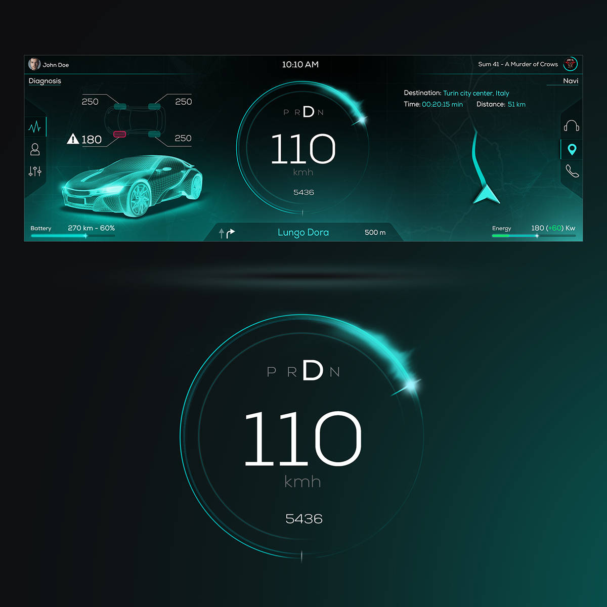 Speedtest 綠色藝術 壁紙 — 未來感汽車儀表板，帶有發光青綠色HUD，在深色背景上顯示速度診斷和導航數據。