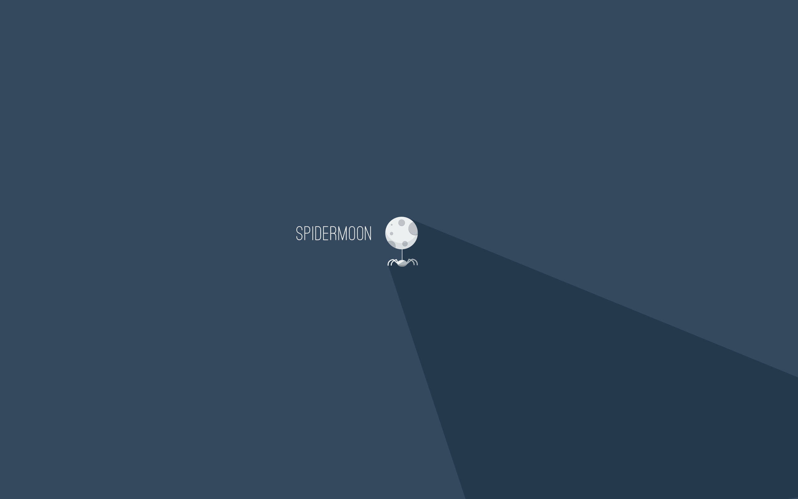 Spidermoon 極簡主義筆電壁紙 壁紙 — 一個極簡的數位插圖，描繪蜘蛛月亮在深藍色背景上投下長長的陰影。