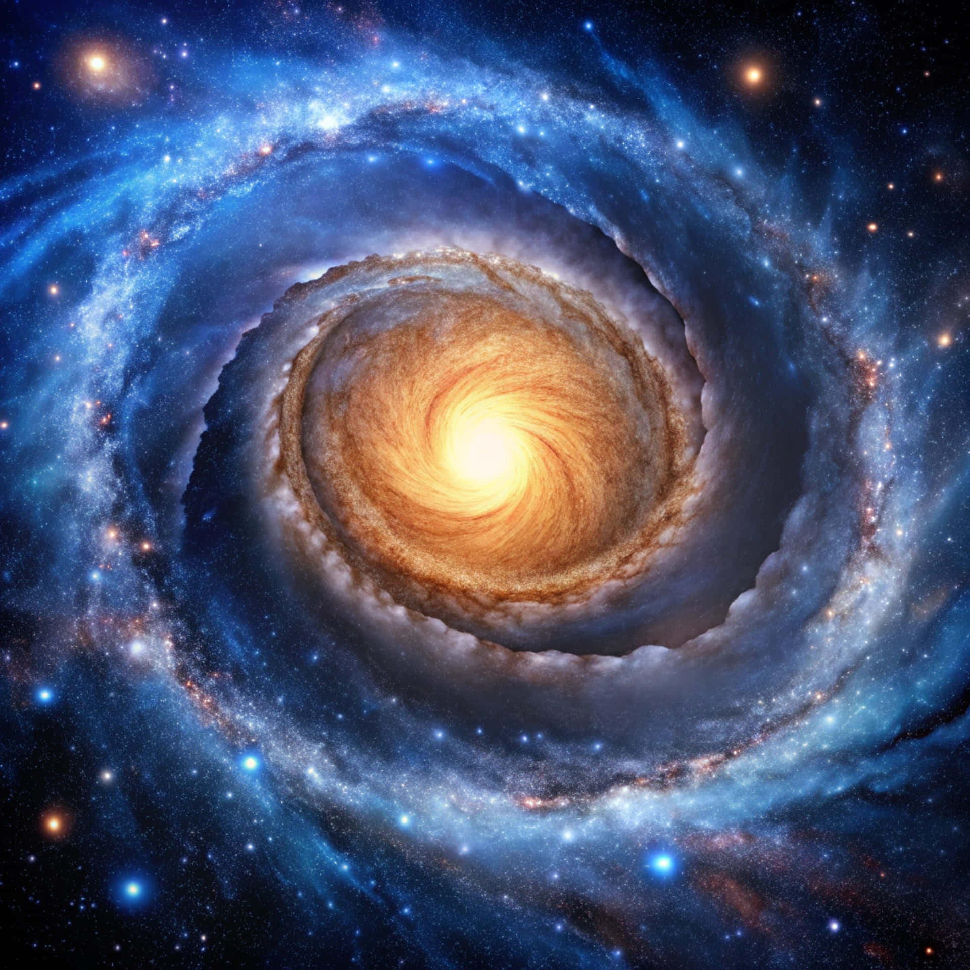 帶有發光核心和藍色星場的螺旋星系