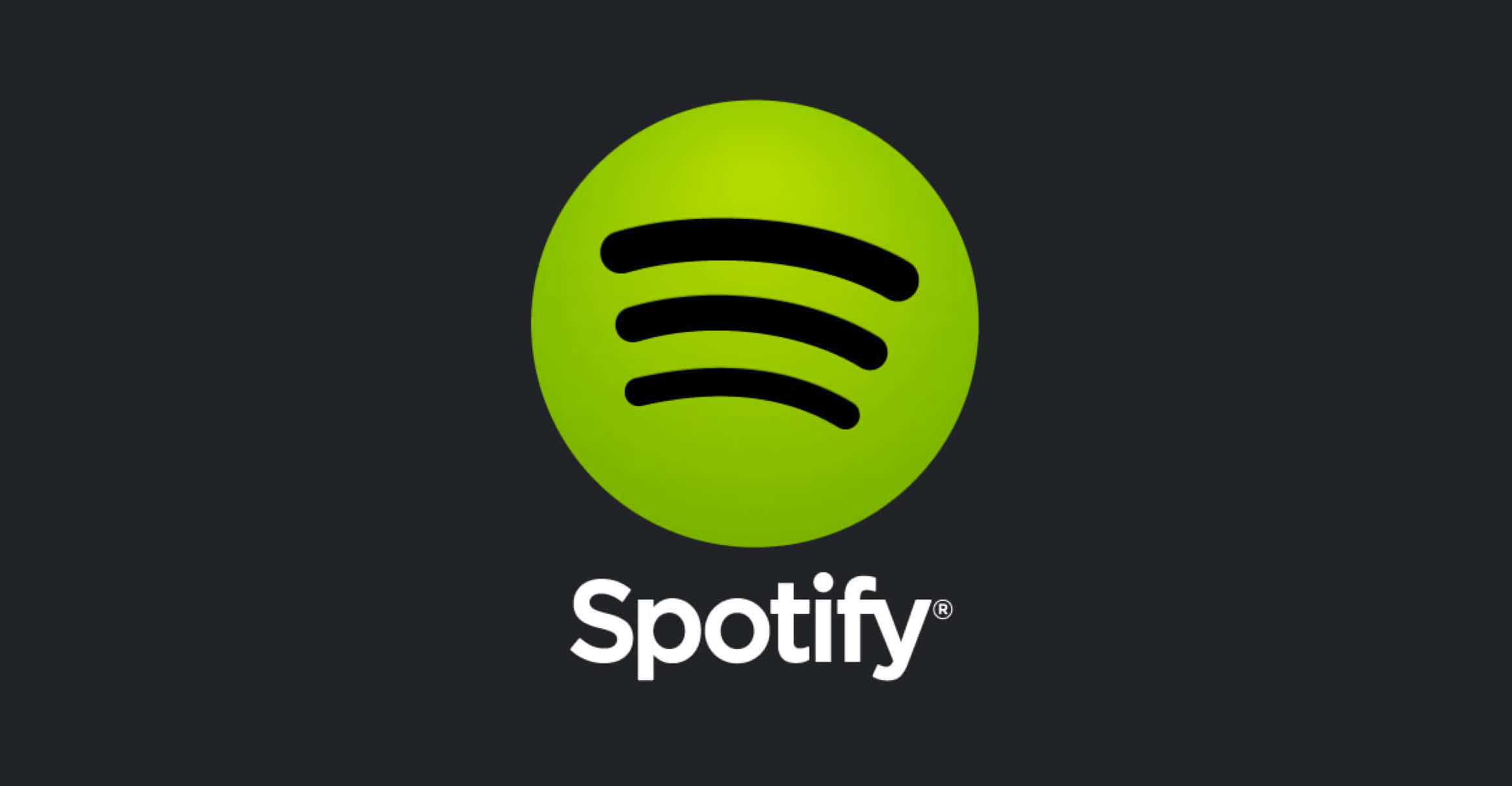 Spotify，音樂盡在指間 壁紙 — 一個明亮的青檸綠色 Spotify 標誌，帶有黑色波浪線，居中在深灰色背景上。