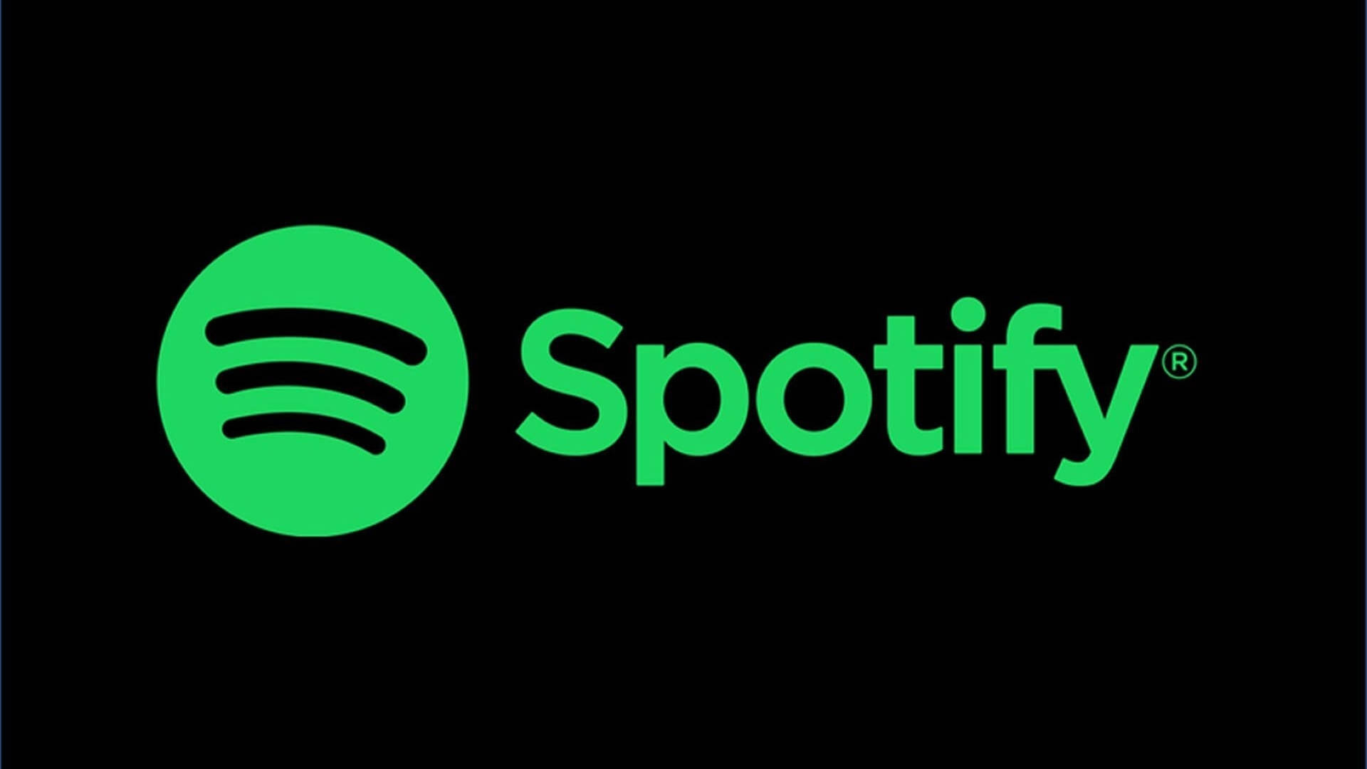 Spotify標誌，綠色圓圈同文字，黑色背景