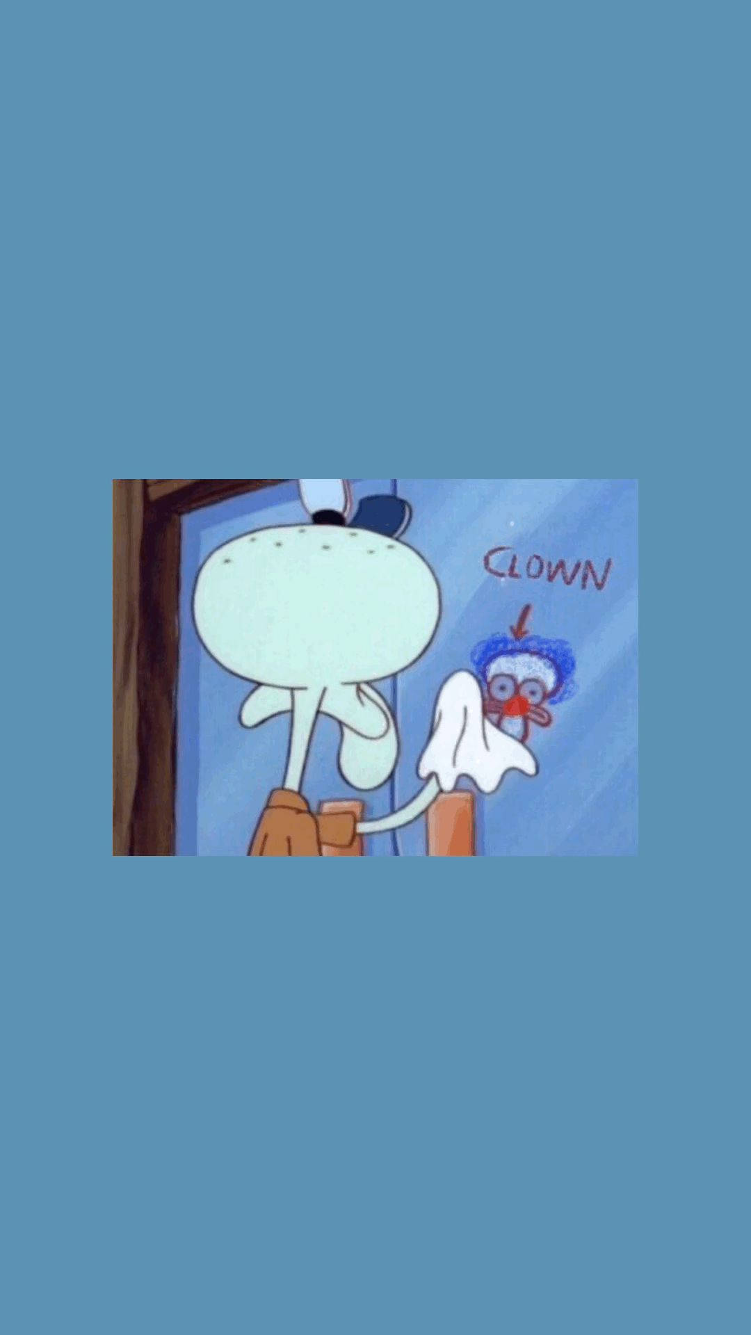 海绵宝宝 桌布 壁紙 — Squidward 驚恐地盯著一個標有「CLOWN」的鬼魂小丑從他的窗戶偷看。