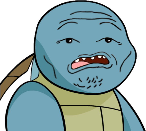 Squirtle 搞笑表情插畫 壁紙 — 一隻卡通烏龜帶着不悅的表情，在黑色背景上露出咬緊的牙齒和皺起的眉頭。