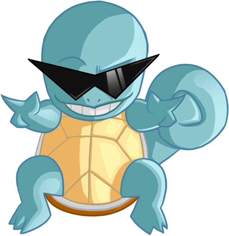戴太陽眼鏡的酷炫Squirtle 壁紙 — 一隻戴著太陽眼鏡、咧嘴大笑的卡通烏龜在黑色背景前自信地擺姿勢。