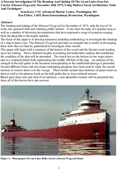 SS埃德蒙·菲利普號研究文件 壁紙 — 一艘名為 Edmund Fitzgerald 的大型紅白色貨船在蒼白的天空下平靜地航行在寬闊的湖面上，其倒影在水中閃爍。