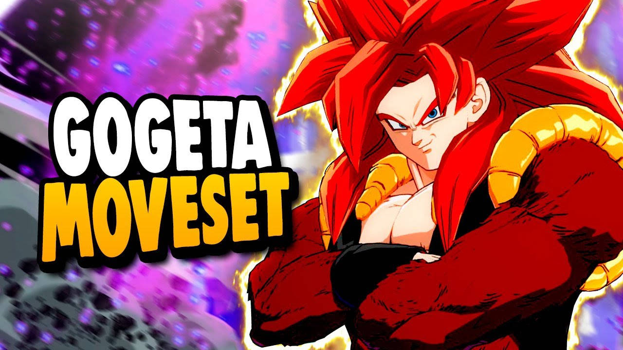 SSJ4 Gogeta 招式集錦 壁紙 — 強大的動漫角色悟空（Gogeta）紅髮金甲，自信地站在宇宙紫色和黃色能量背景前。