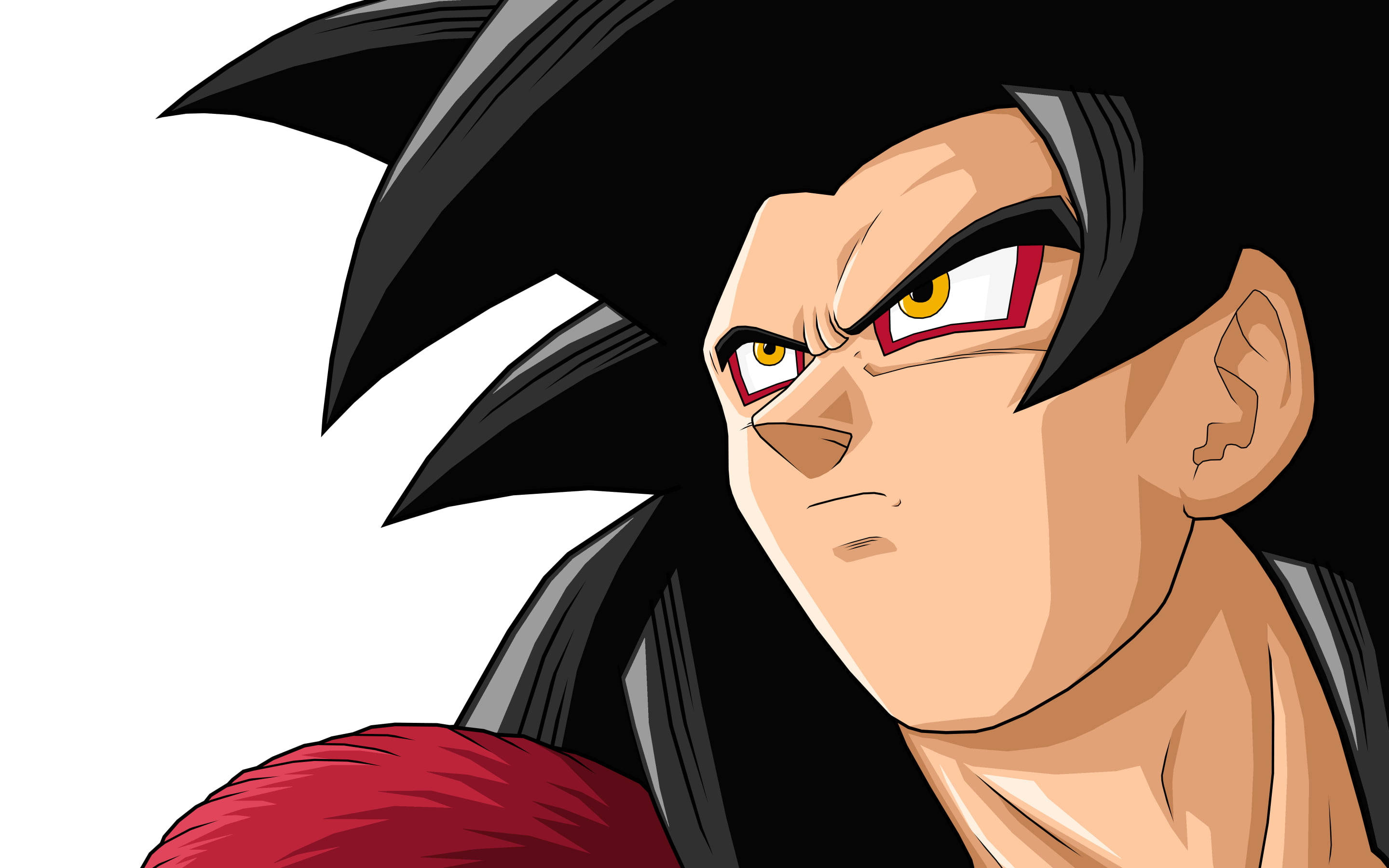 SSJ4悟空紅線雙眼 壁紙 — 動漫角色特寫，黑色刺蝟頭，強烈的黃色眼睛直視前方。