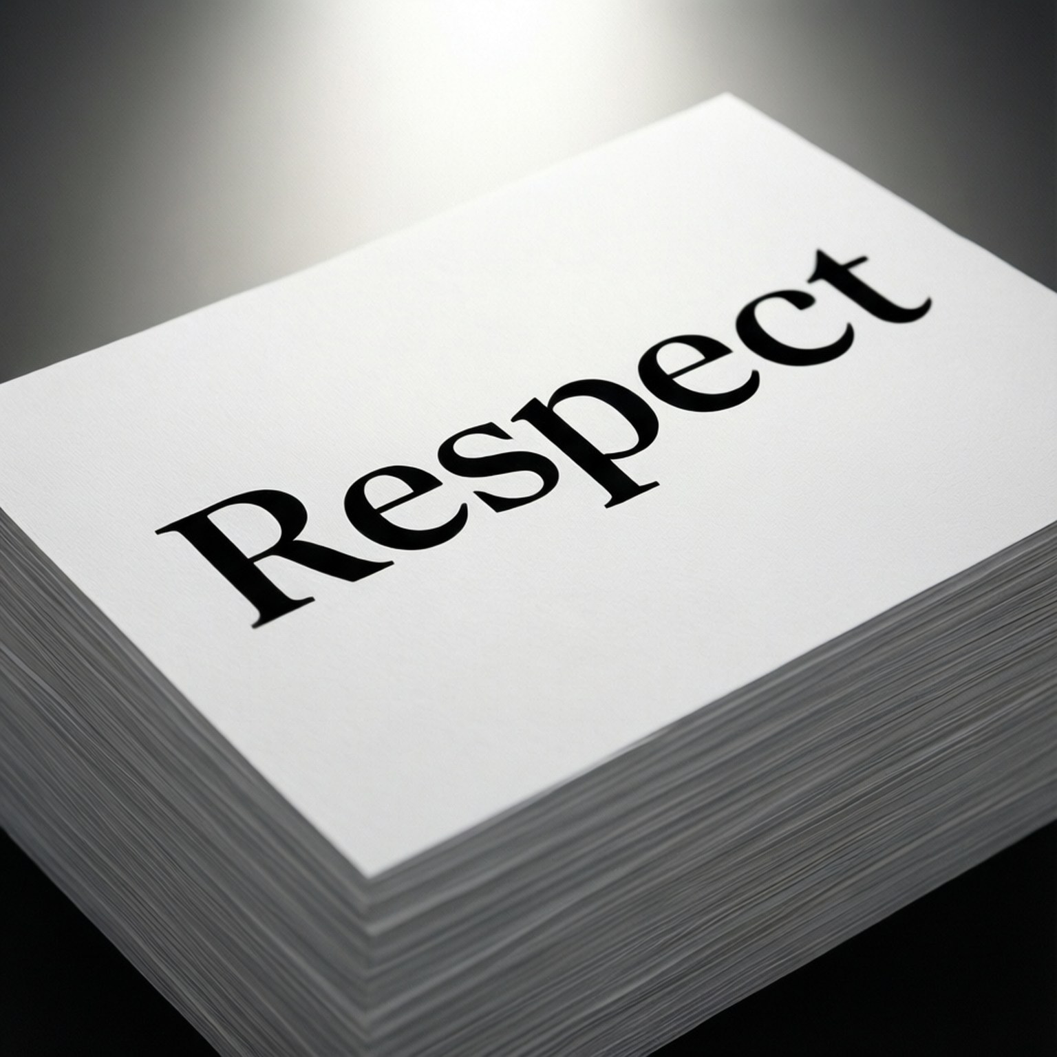 This Paper Gives You Respect 桌布 壁紙 — 一疊白色卡片，上面用粗體黑色襯線字體寫著「尊重」一詞，在戲劇性的聚光燈下。