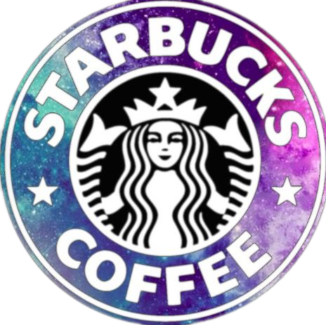 Starbucks 星際主題標誌 壁紙 — Starbucks 標誌，背景為宇宙星系，帶有漩渦狀的紫色、藍色和星星。