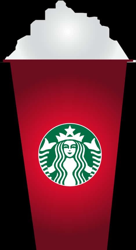 Starbucks 紅色杯標誌 壁紙 — 一個紅色Starbucks杯，帶有白色泡沫和綠色標誌，立在黑色背景前。