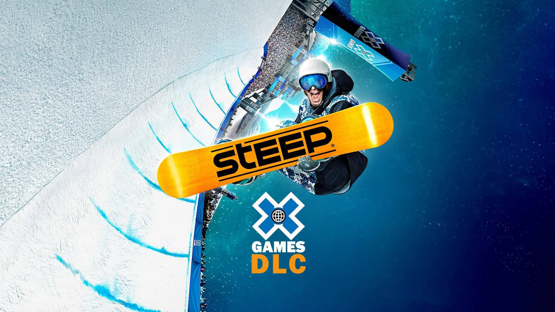 滑雪板運動員在空中跳躍，滑雪板上寫有「STEEP」。