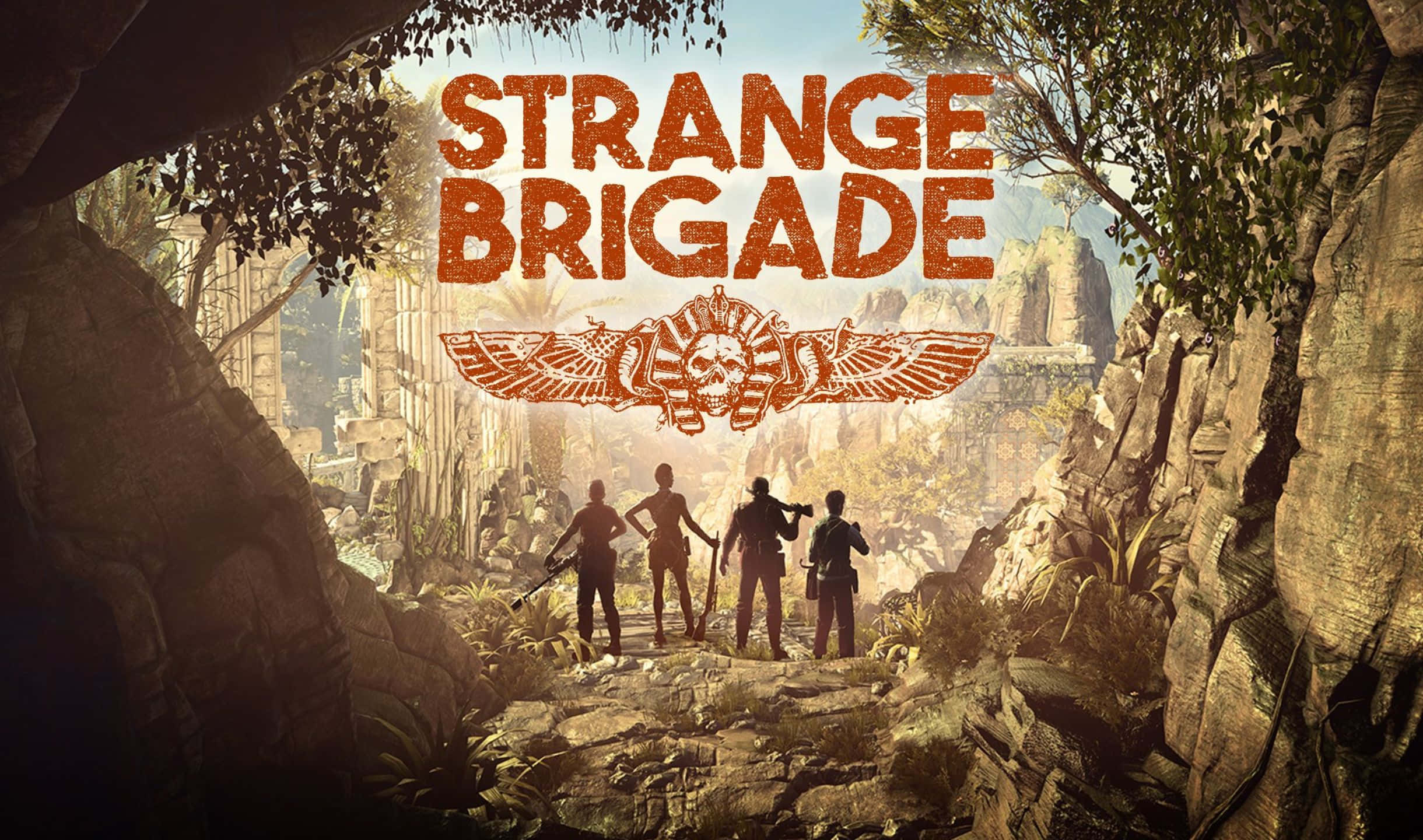 Strange Brigade 在遙遠荒野中捍衛戰友 壁紙 — 四位冒險者站在叢林懸崖邊緣，俯瞰沐浴在金色陽光下的古老遺跡。