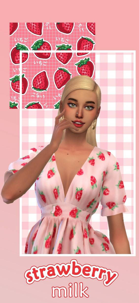 strawberry in milk by sassysims 壁紙