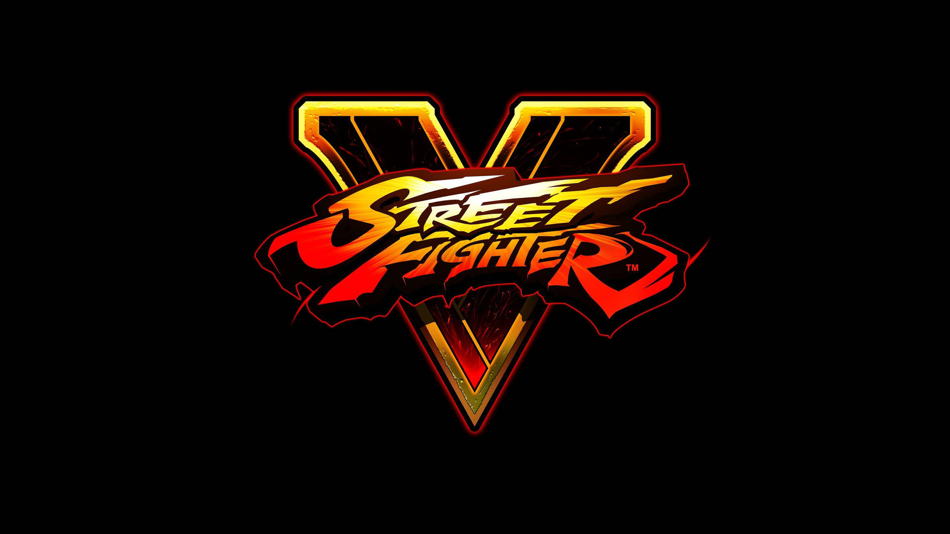Street Fighter V 遊戲標誌，黑色背景上帶有火紅和金色文字 — 街頭霸王 壁紙