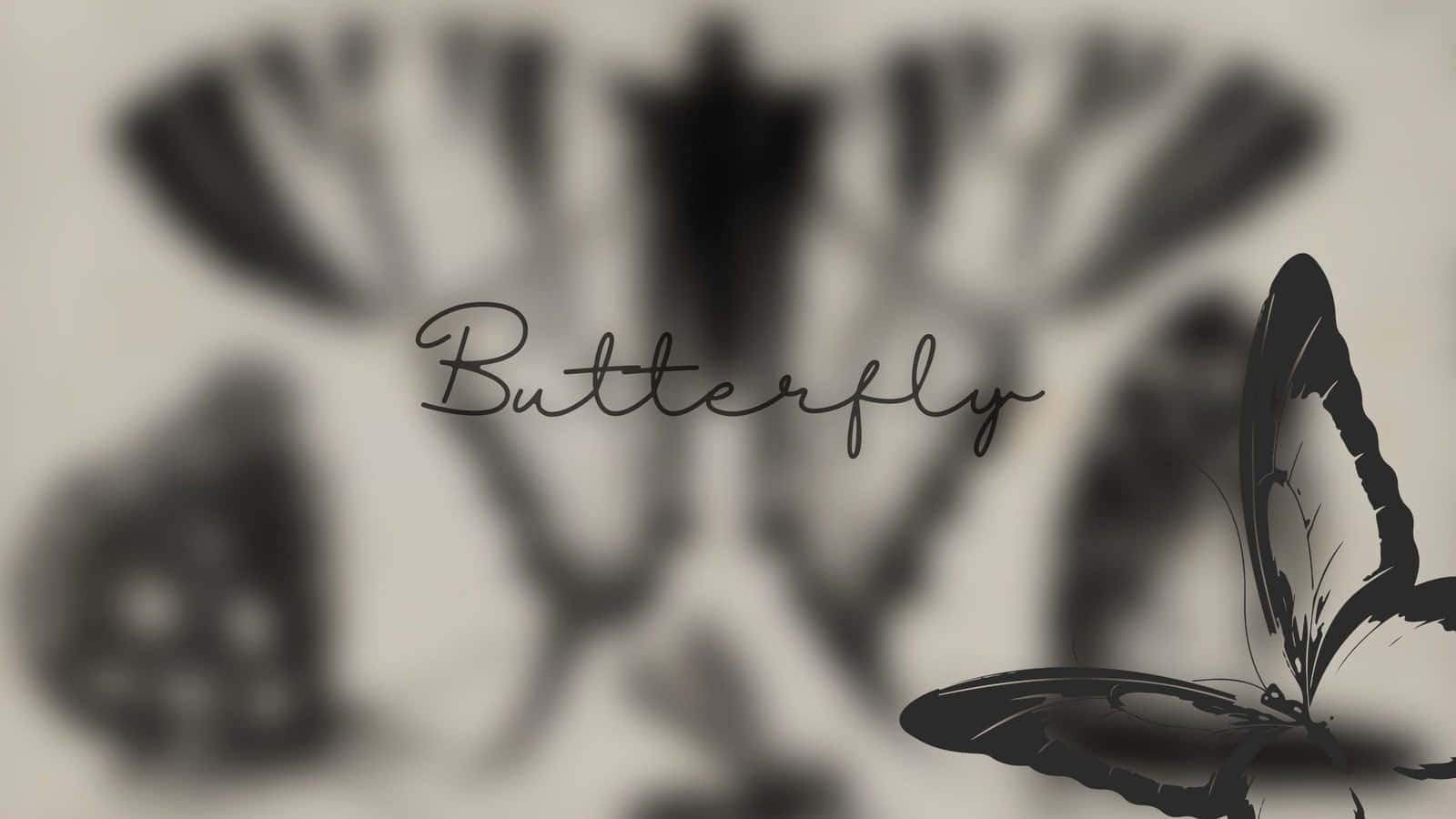 黑色蝴蝶剪影，附有手寫體「Butterfly」字樣。 — 唯美蝴蝶動圖 壁紙