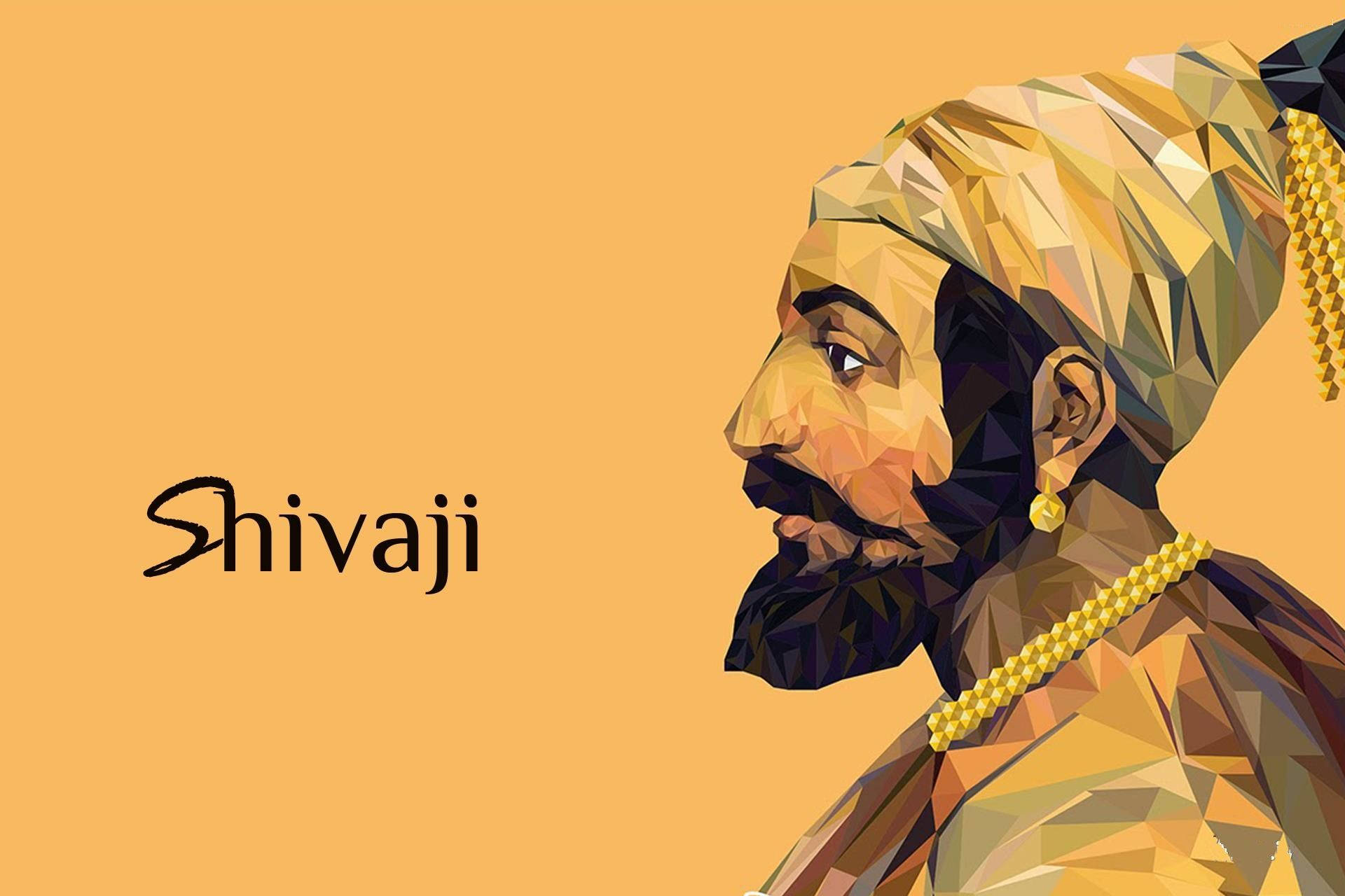Shivaji 側面的幾何插圖，戴著金色珠寶和頭巾。