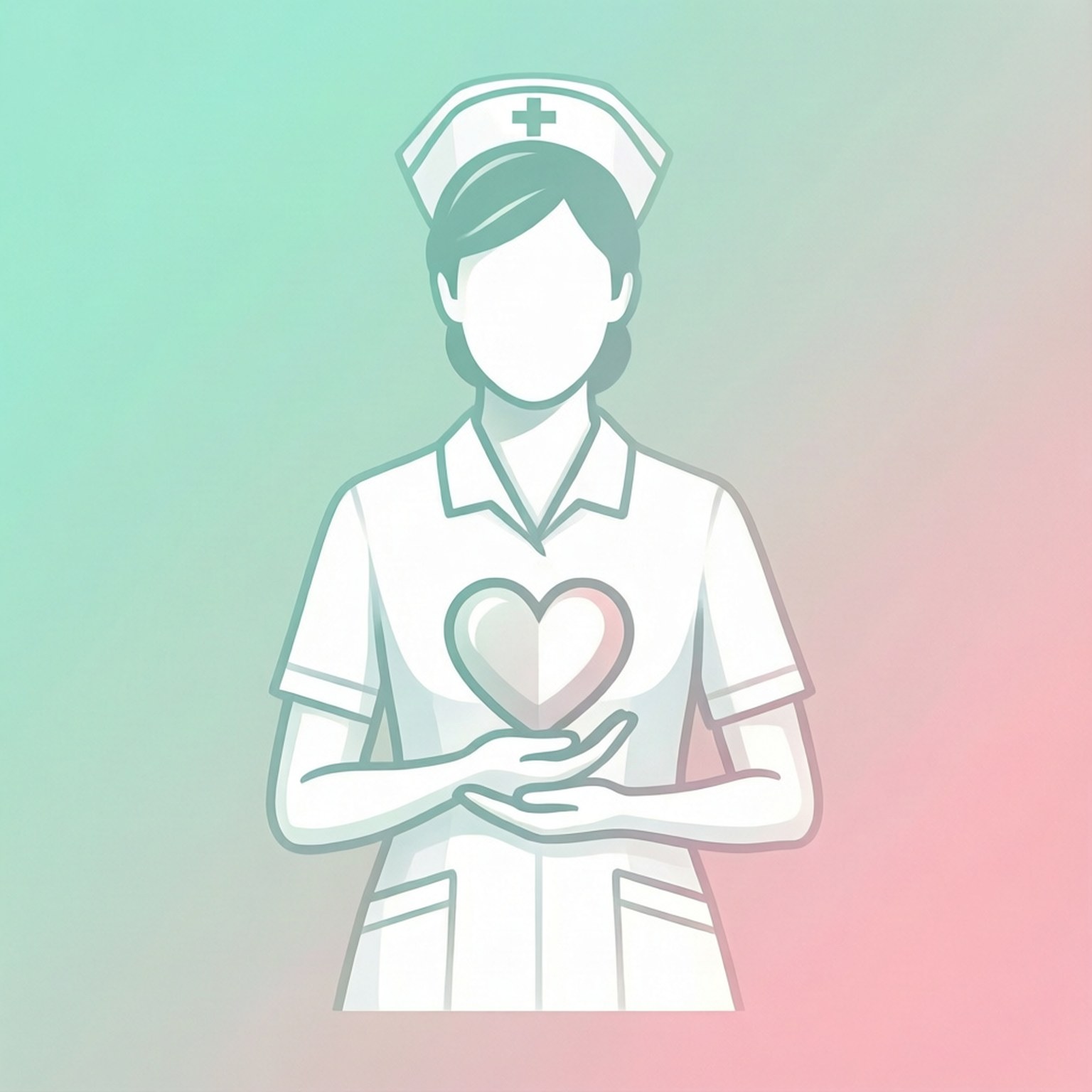 Nurse Day 桌布 壁紙 — 一位穿著白色制服的風格化護士在柔和漸變背景上拿著心形符號。