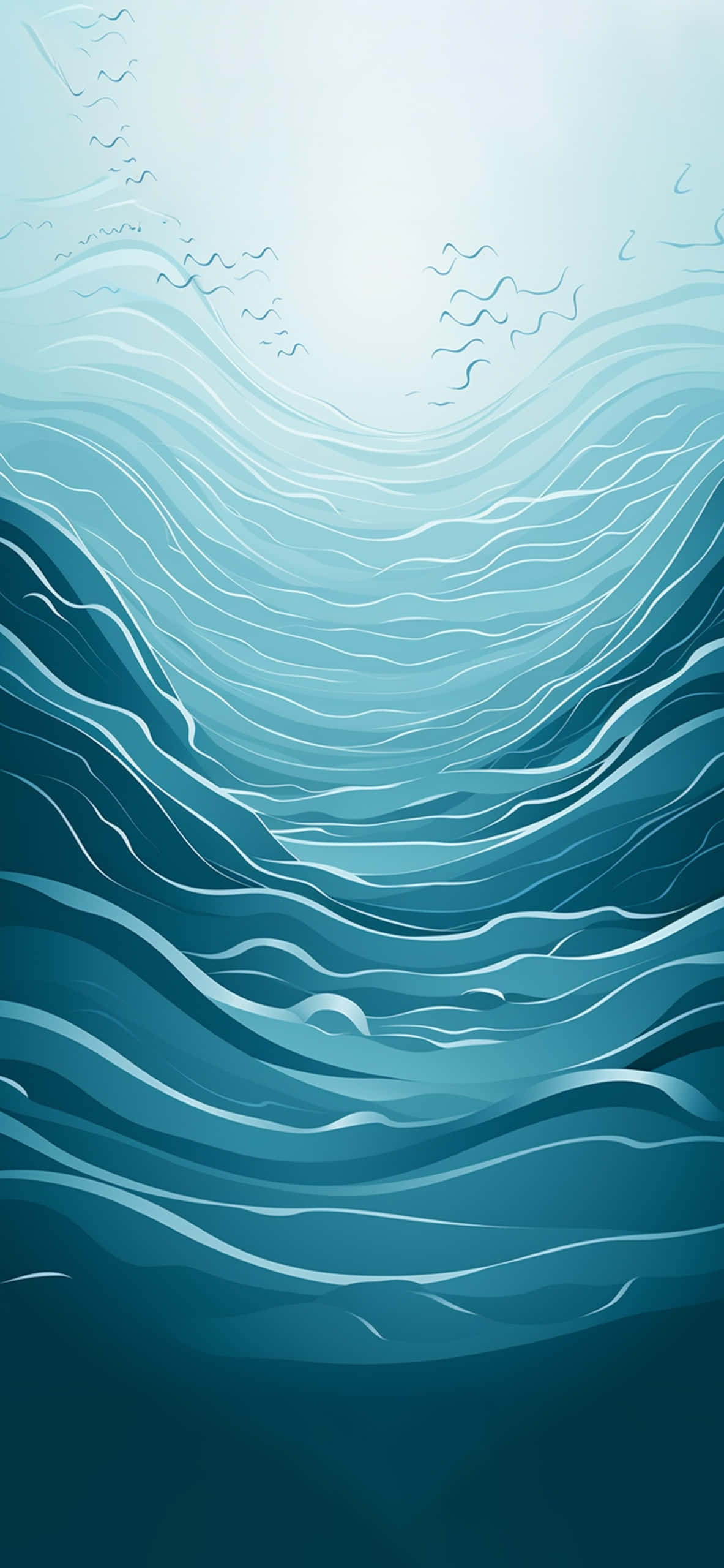 Abstract Water 桌布 壁紙 — 一個風格化的海浪圖案從深藍色流向淺天藍色，帶有白色亮點。