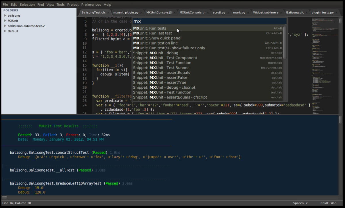 一個電腦螢幕在深色程式碼編輯器中顯示 JavaScript 測試結果。