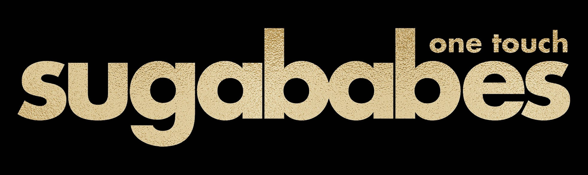 Sugababes金色標誌 壁紙 — 黑色背景上，大膽的金色紋理 'sugababes' 標誌，帶有較小字體的 'one touch'。