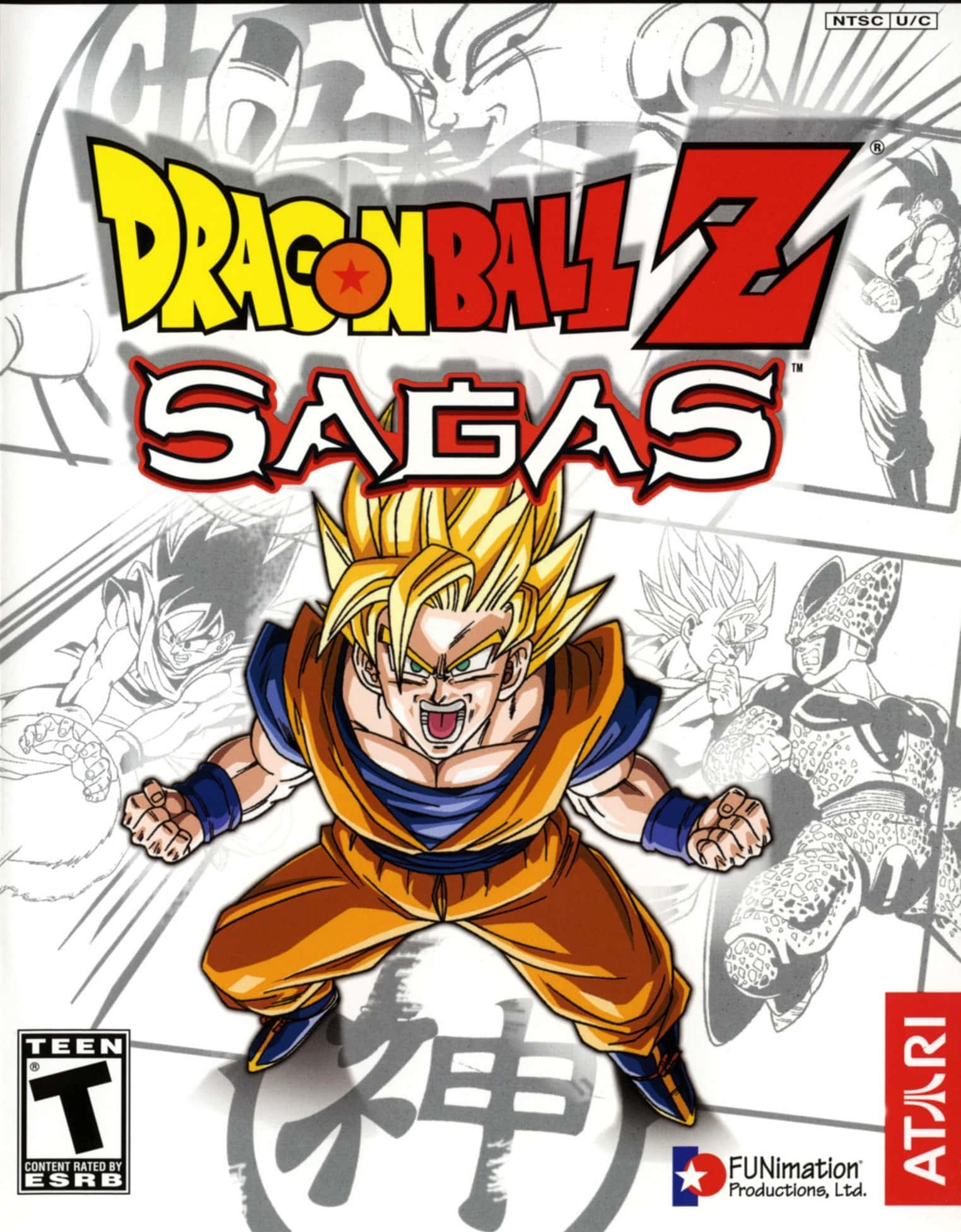 Dbz Video Games 桌布 壁紙 — 超級撒亞人悟空身穿橙色道服，握緊拳頭，在漫畫風格背景前向前躍進。